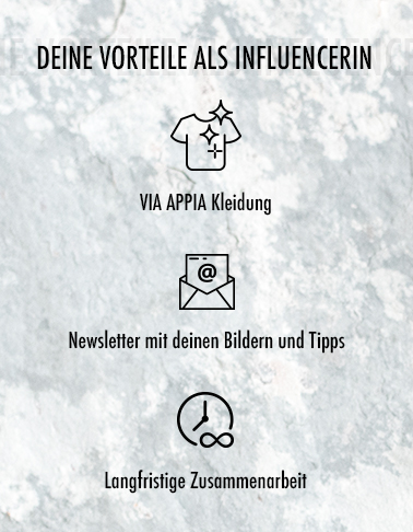 Via Appia Kleidung, Newslettern mit deinen Bildern und Tipps & langfristige Zusammenarbeit