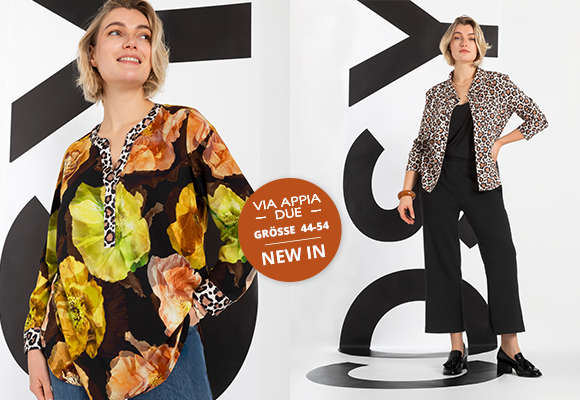 Komfortable Damenmode mit Blätter-Prints und Herbstfarben