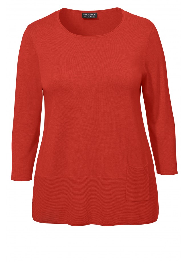 Gemütlicher 3/4-Pullover mit Tasche rot Frontansicht