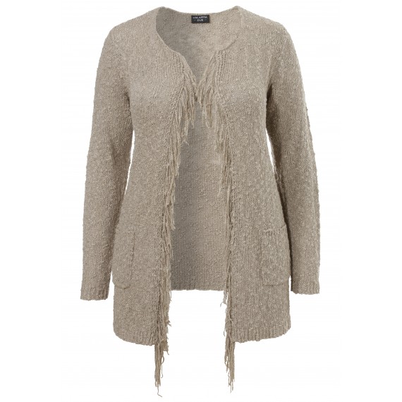 Offene Bouclé-Strickjacke mit Fransen /