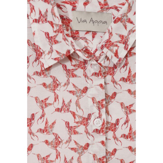 Hemdkragen-Bluse mit Vogel-Muster /