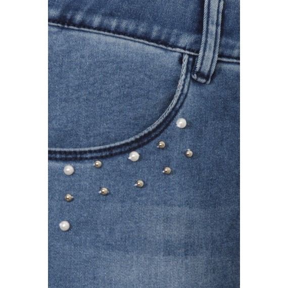 Slim Fit-Jeans mit Ziersteinen und Perlen /