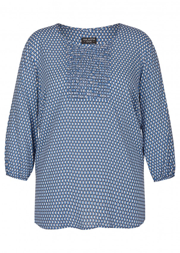 Süße Bluse mit grafischem Muster stahlblau multicolor Frontansicht