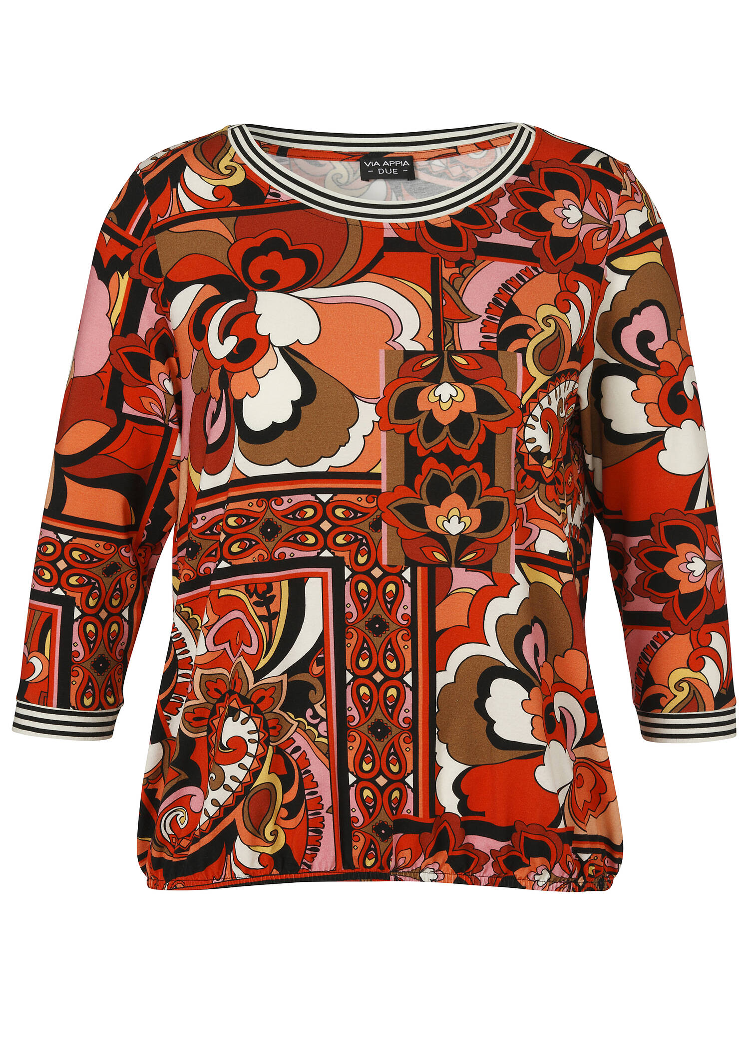 3/4 Arm Print Shirt mit U-Boot-Ausschnitt /