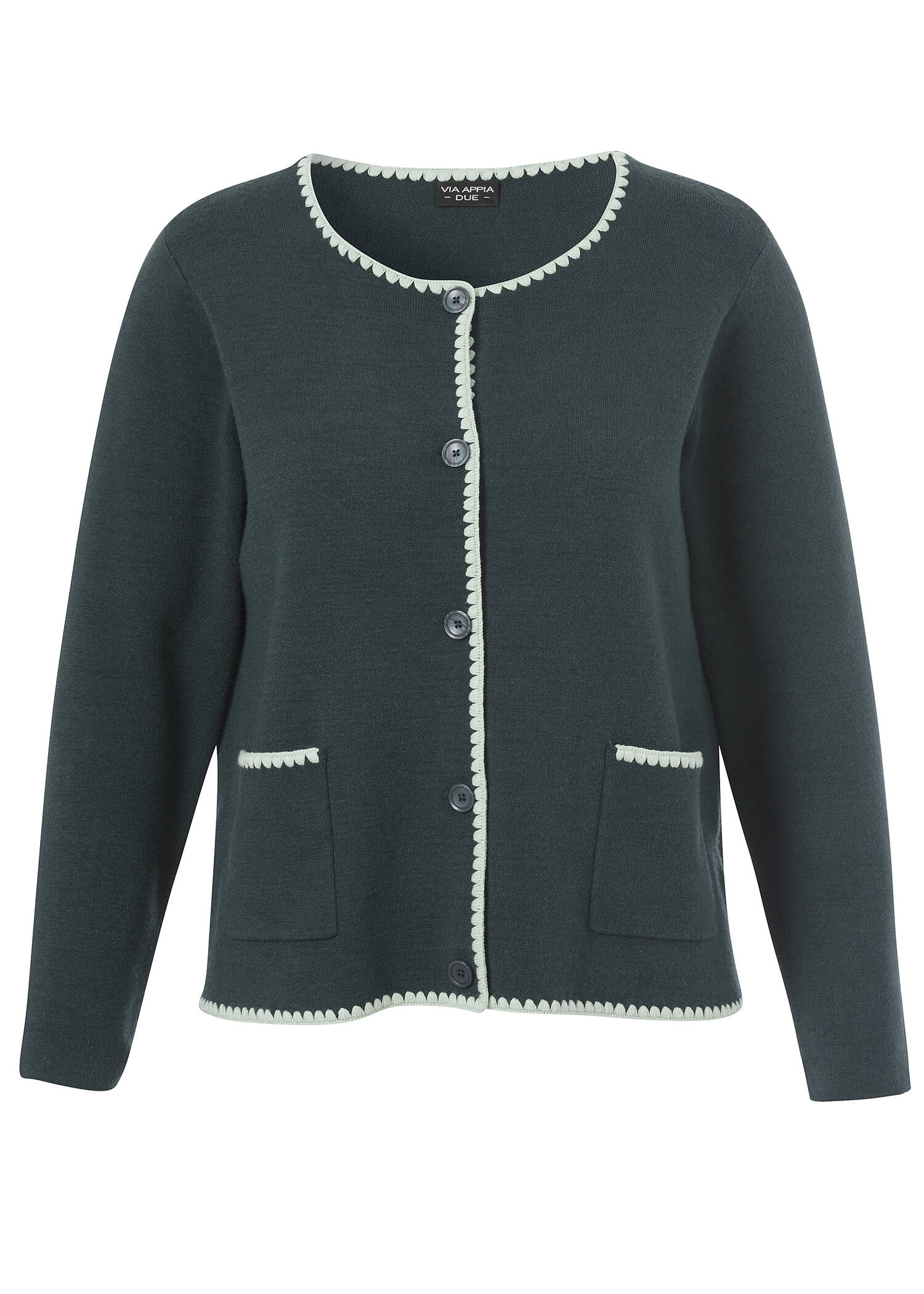 Klassisch kastige Strickjacke mit Kontraststreifen /