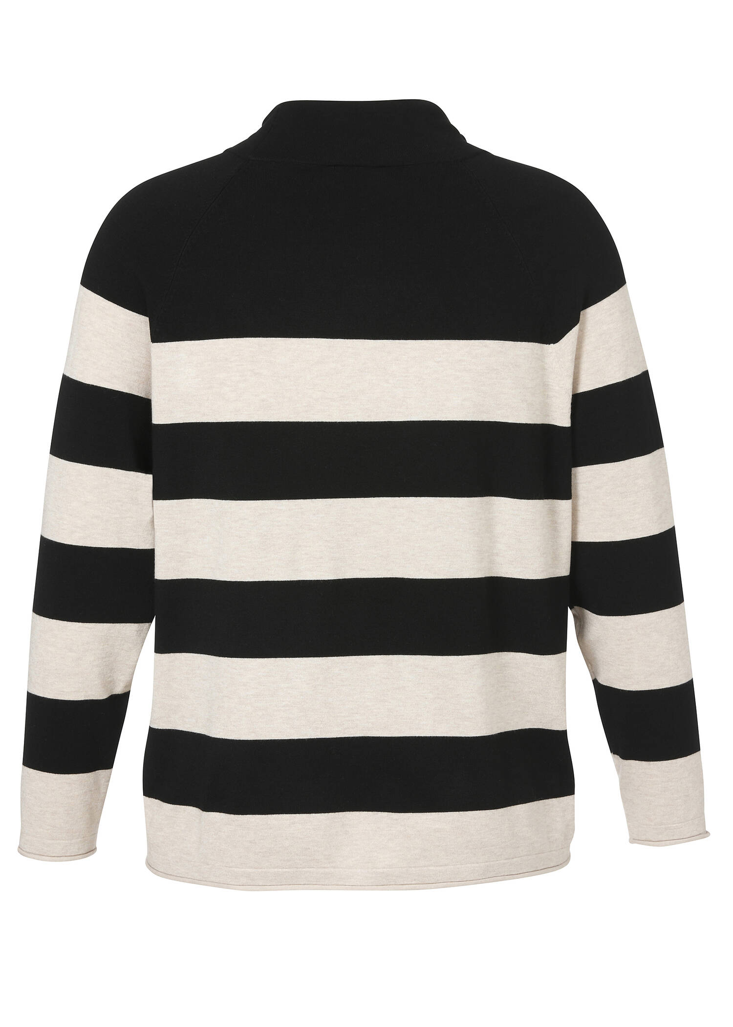 Bicolor Streifen-Feinstrick-Pullover mit Front-Motiv /