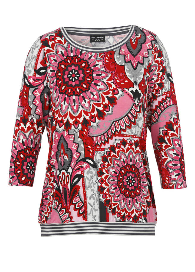 Allover Print-Shirt mit 3/4-Ärmeln / 