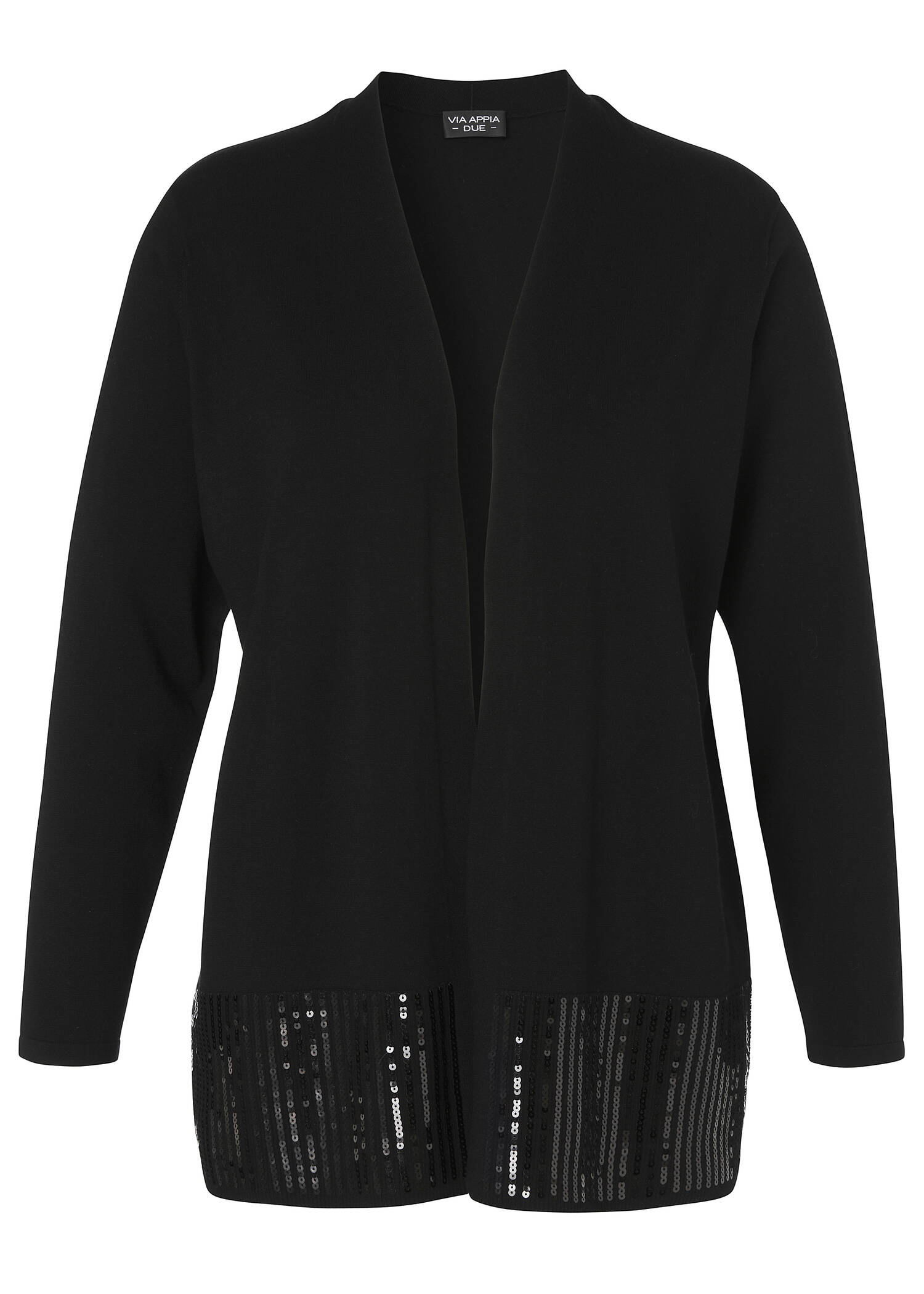 Schwarzer Cardigan mit Pailletten am Saum /