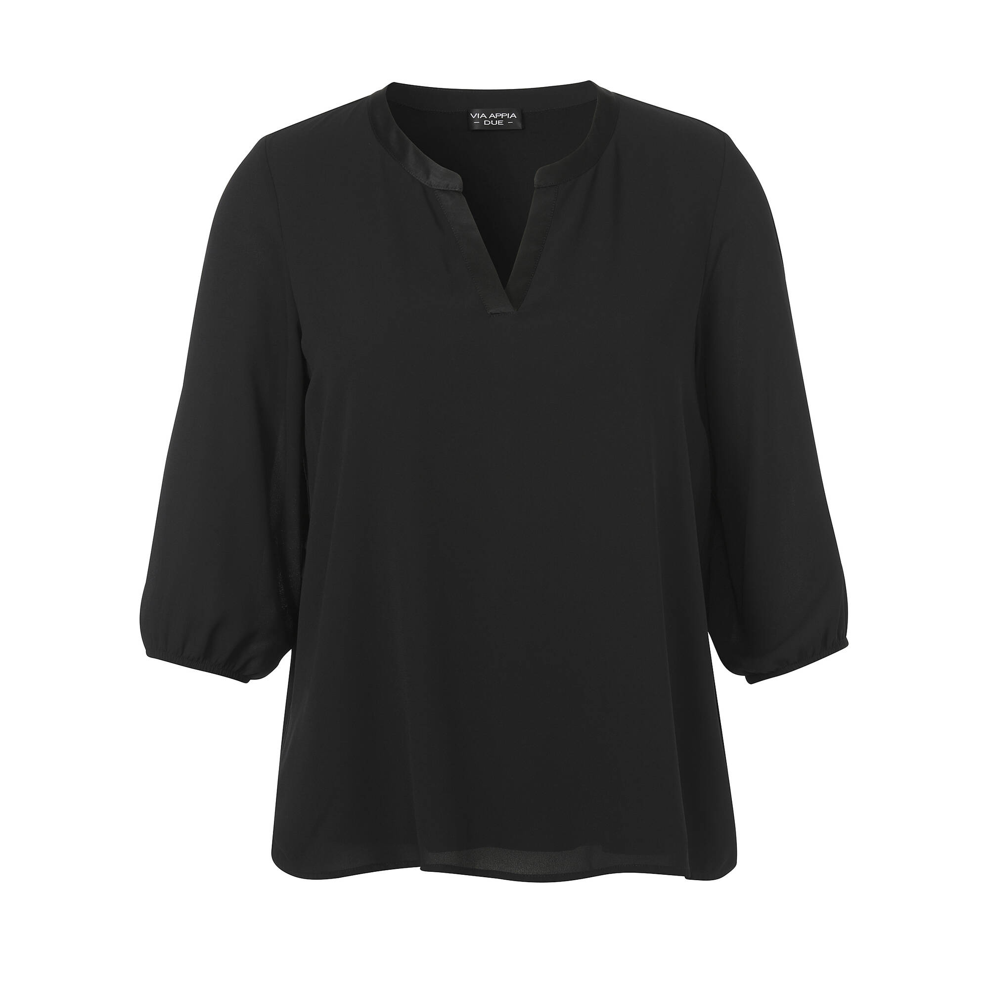 Feine 3/4-Arm Kombi-Bluse Uni Schwarz