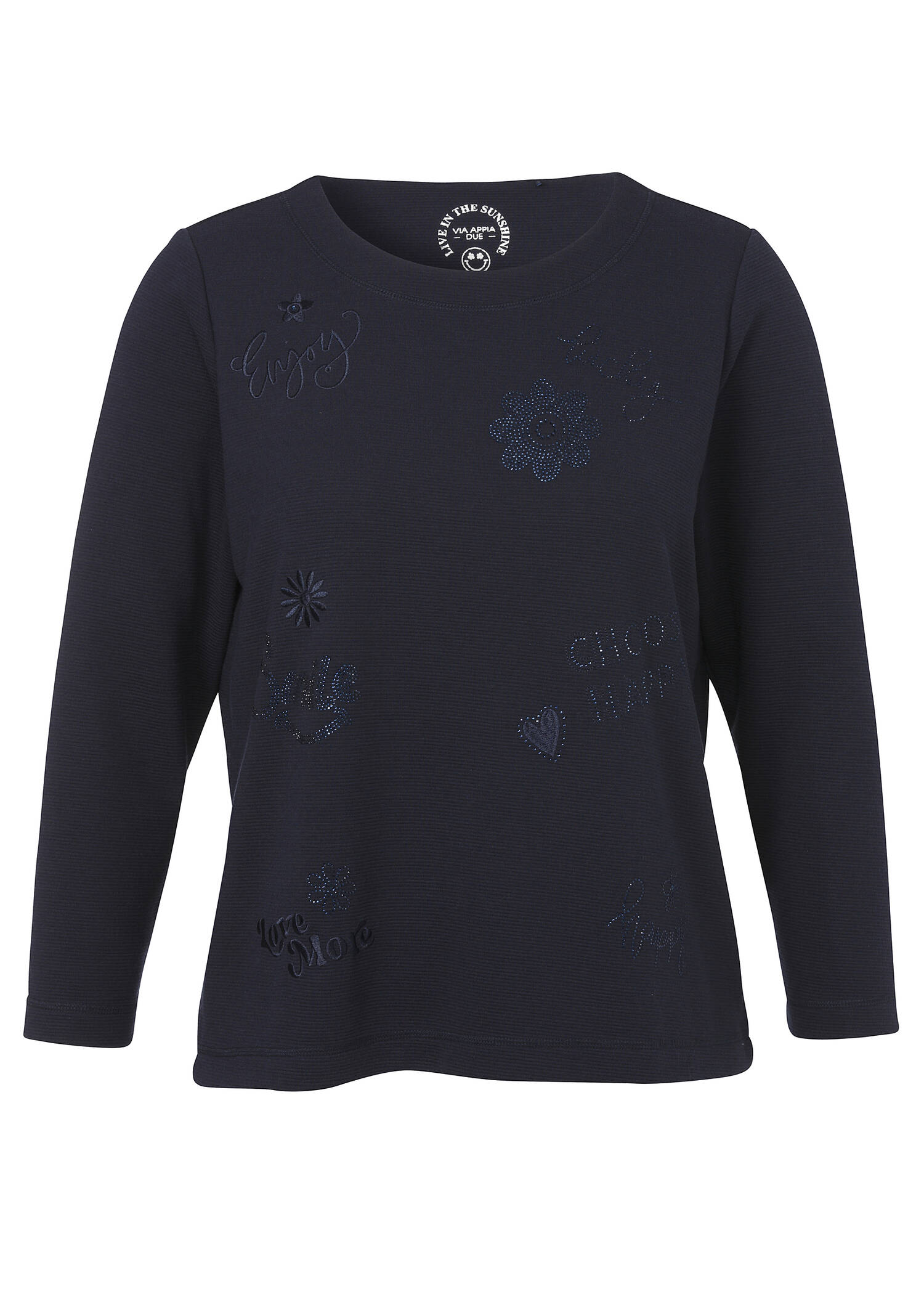 Marine Sweatshirt mit Ton-in-Ton Motiven, geschmückt /