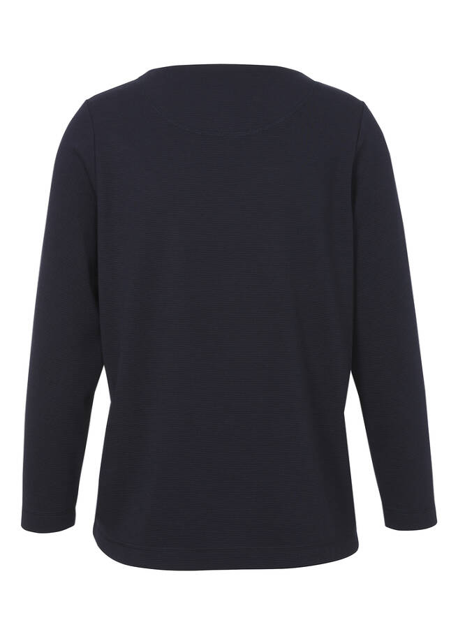 Marine Sweatshirt mit Ton-in-Ton Motiven, geschmückt / 