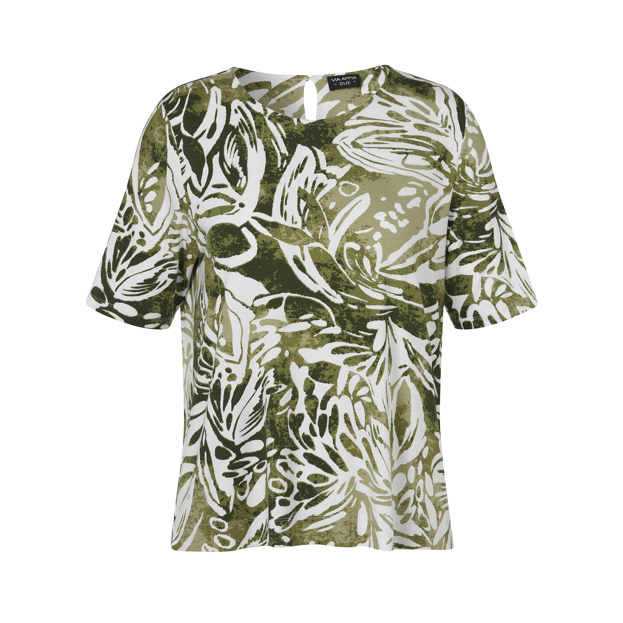 Tropical Print Shirt mit Knöpfchen im Nacken