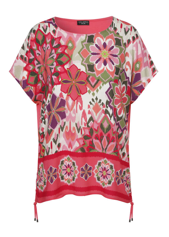 Print Blusenshirt mit einfarbigem Jersey-Rückteil / 