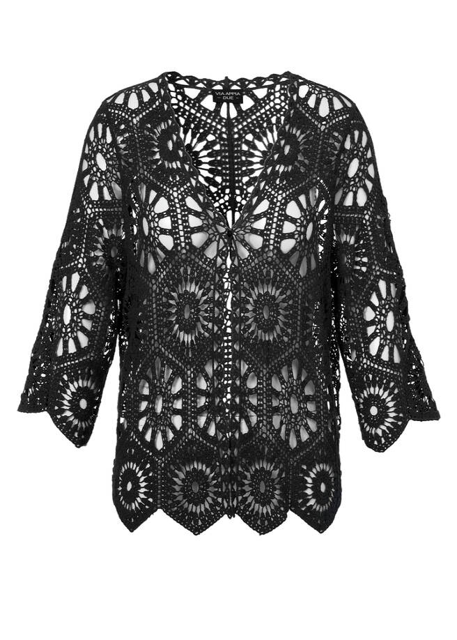 Feminine 3/4-Arm Ajour Baumwoll-Jacke / 