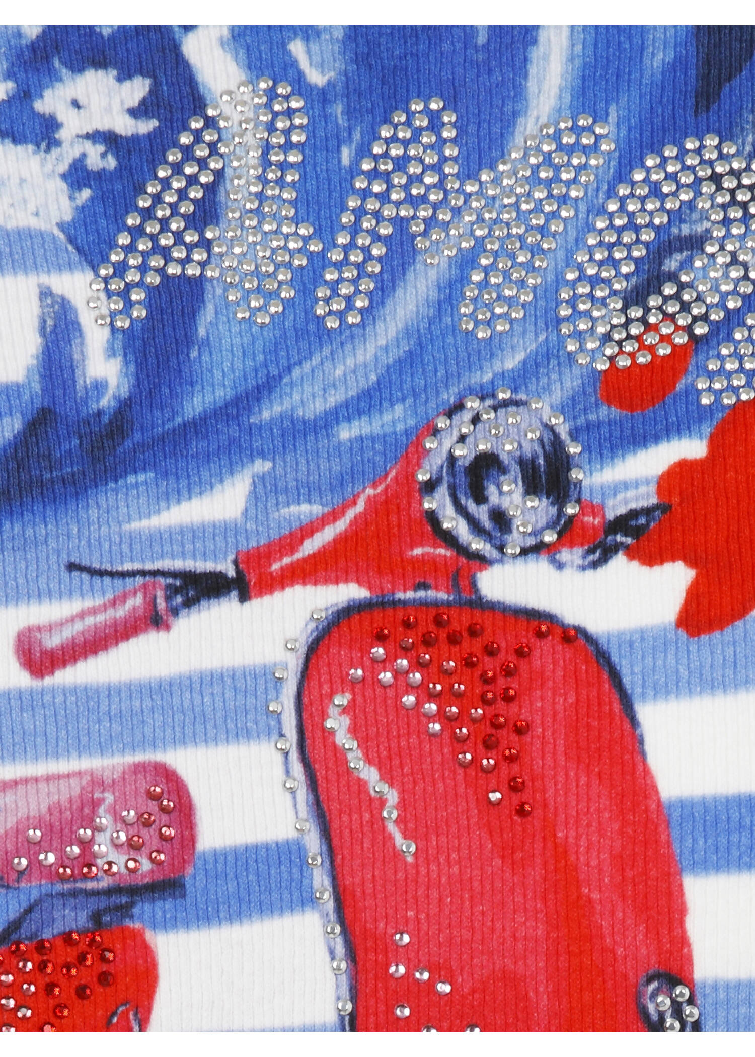 Fein geripptes Halbarm-Shirt mit Italian Print /