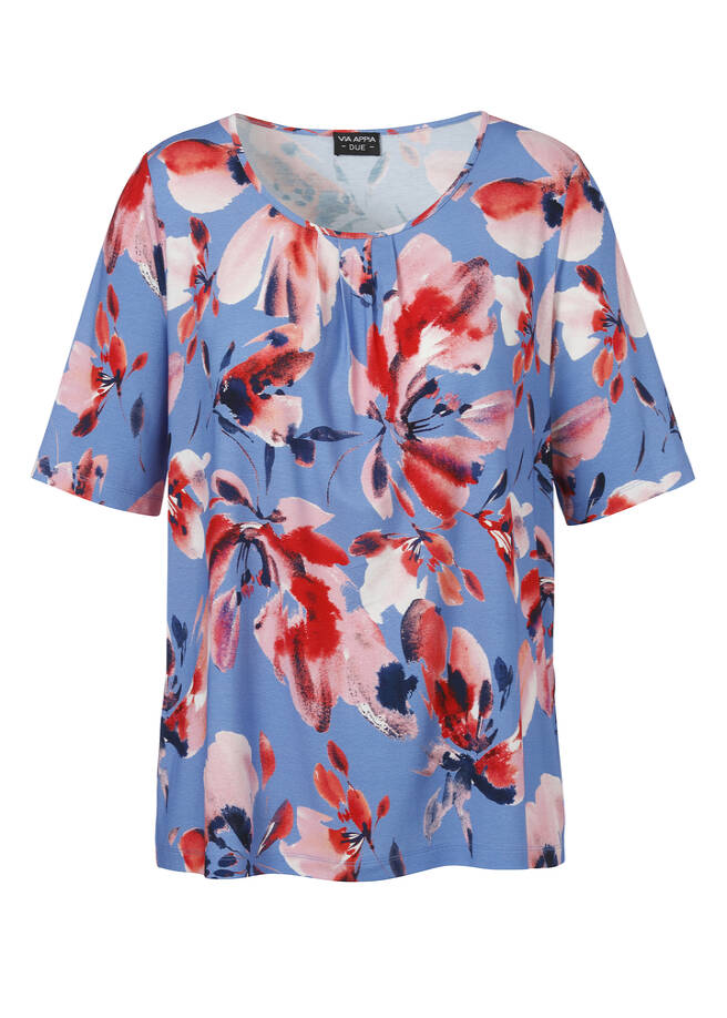 Fließendes Viskose-Jersey-Shirt mit floralem Print / 