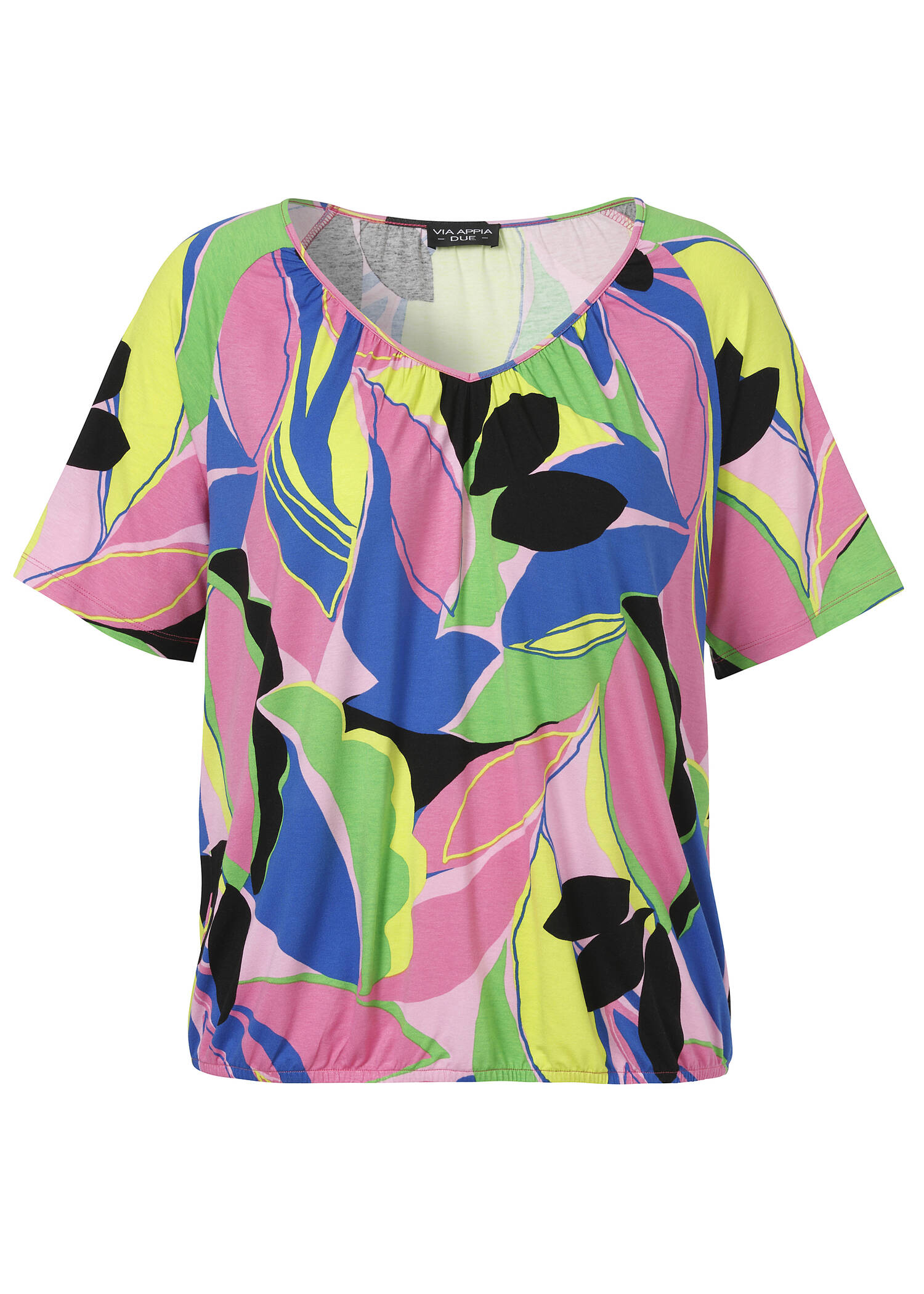 Sommerliches Print-Shirt mit Gummizug-Saum /
