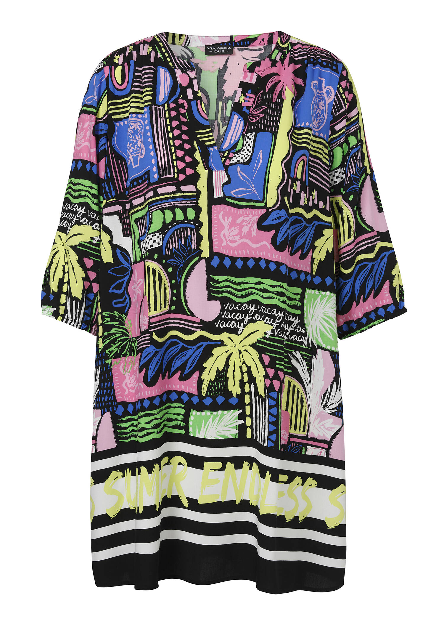 Lange Viskose Tunika mit buntem Sommer-Print /