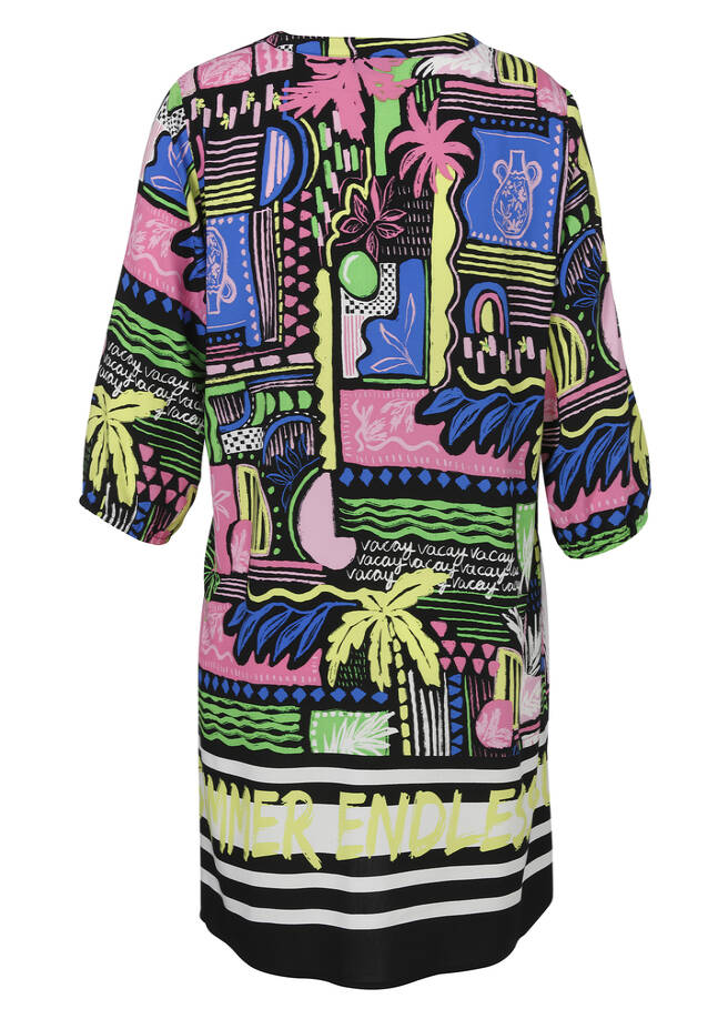Lange Viskose Tunika mit buntem Sommer-Print / 
