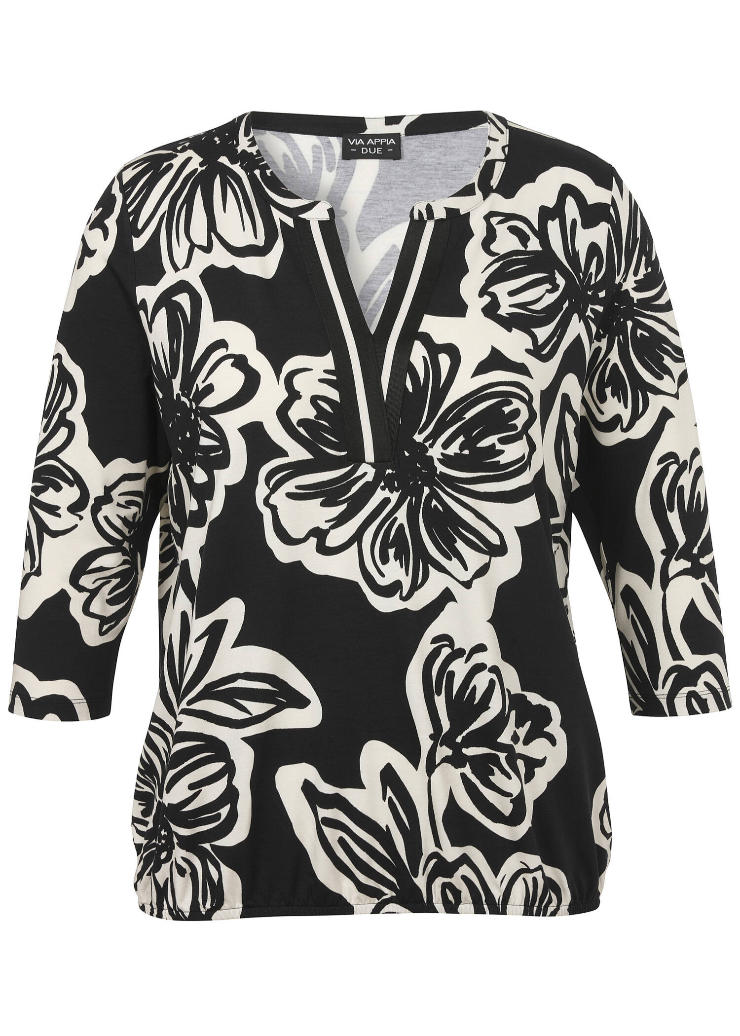 3/4-Arm Print-Shirt mit Gummizug-Saum /