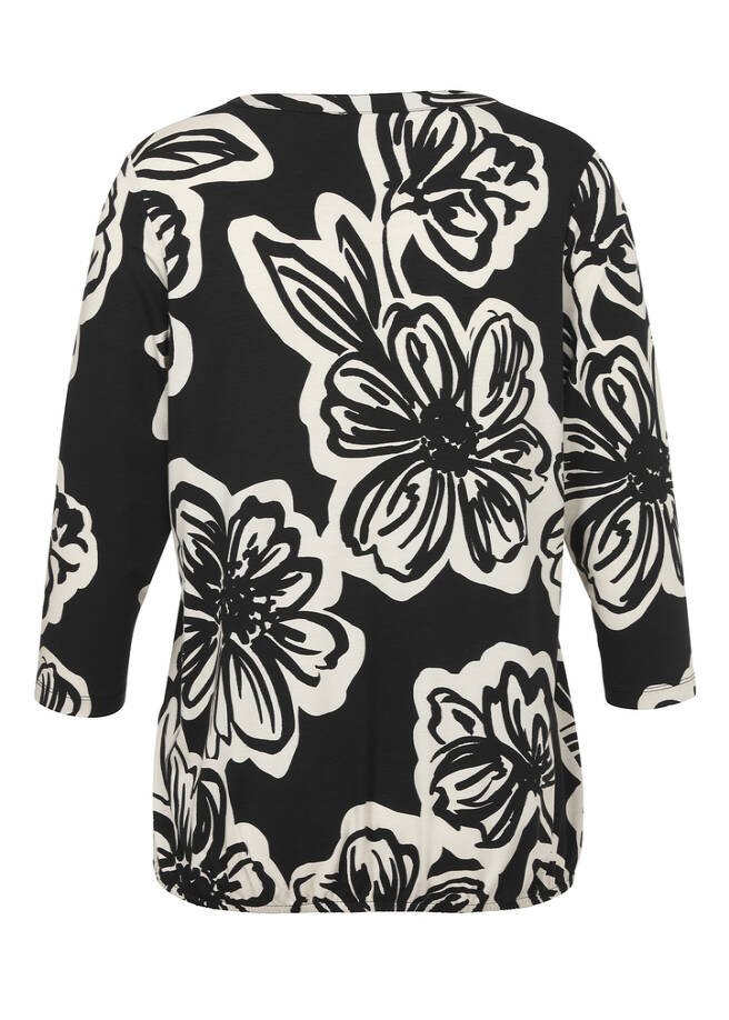 3/4-Arm Print-Shirt mit Gummizug-Saum / 