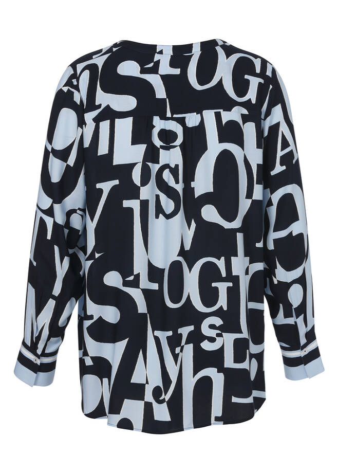 Bicolor Print Viskose Bluse Eisblau - Marine / 