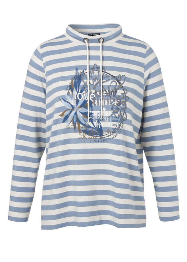 Geringeltes Sweatshirt mit Front-Motiv bleu multicolor Frontansicht