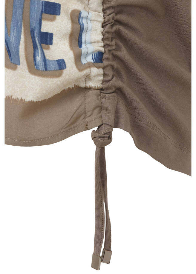 Blusenshirt mit mokkafarbigen Jerseyrücken /