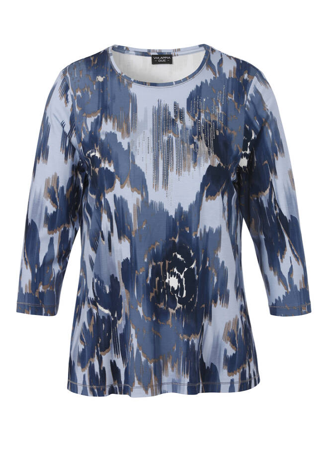 3/4-Arm Print Shirt geschmückt bleu multicolor Frontansicht