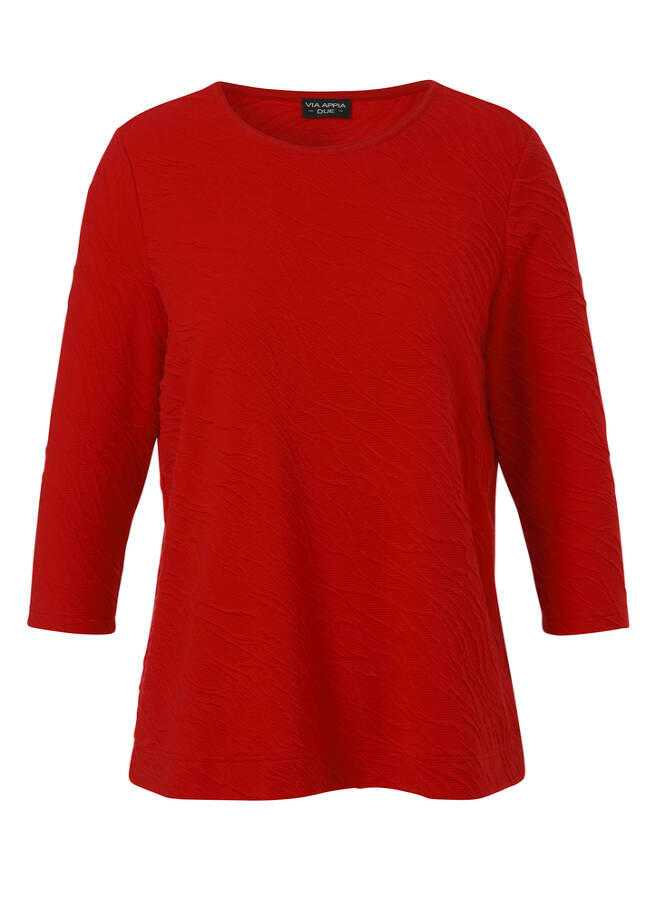 3/4-Arm Shirt mit Strukturmuster rot Frontansicht