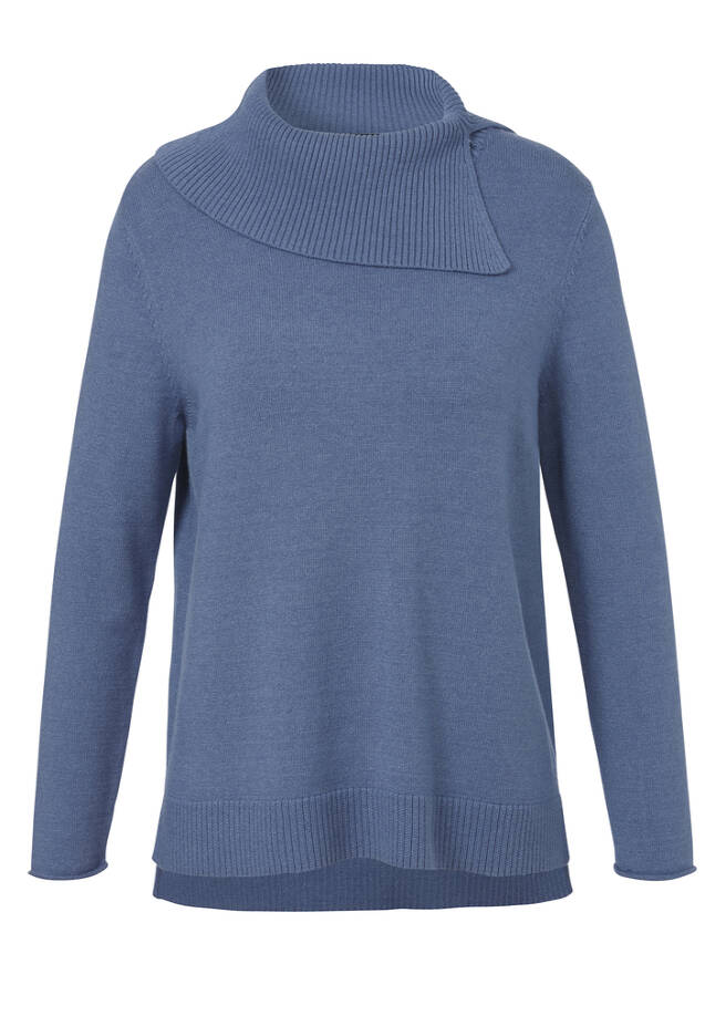 Feinstrick-Pullover Bleu mit großem Kragen bleu melange Frontansicht