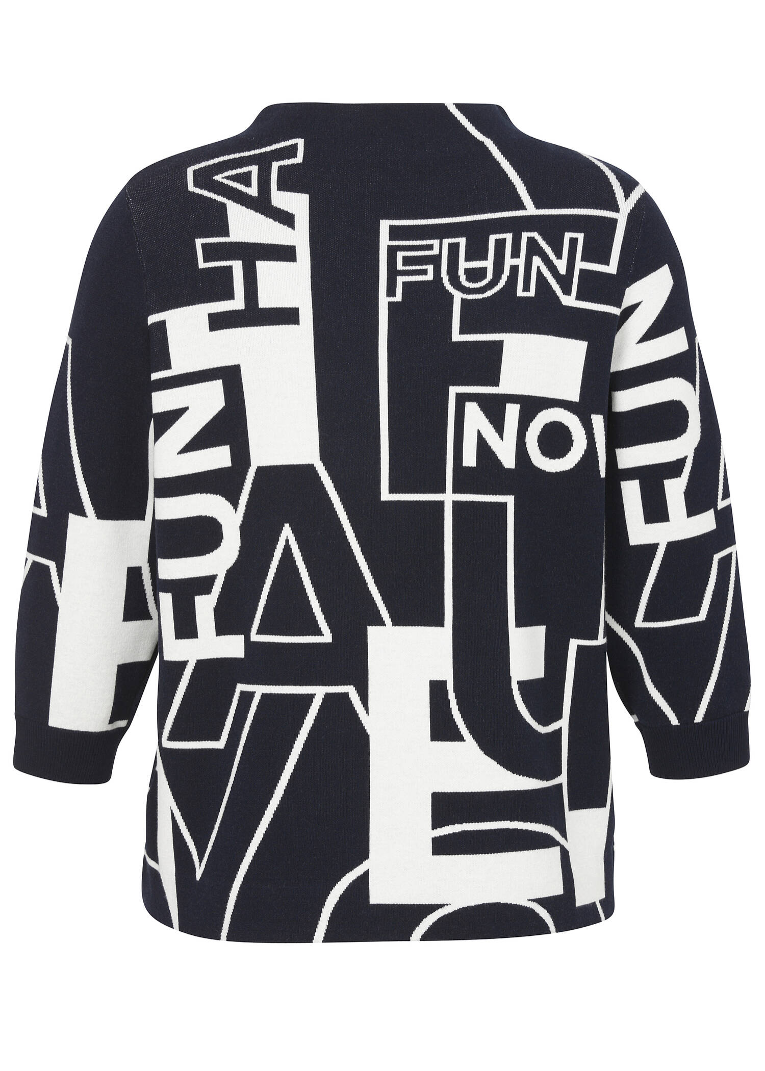 Kelchkragen Feinstrick-Pullover Marine mit Print / 