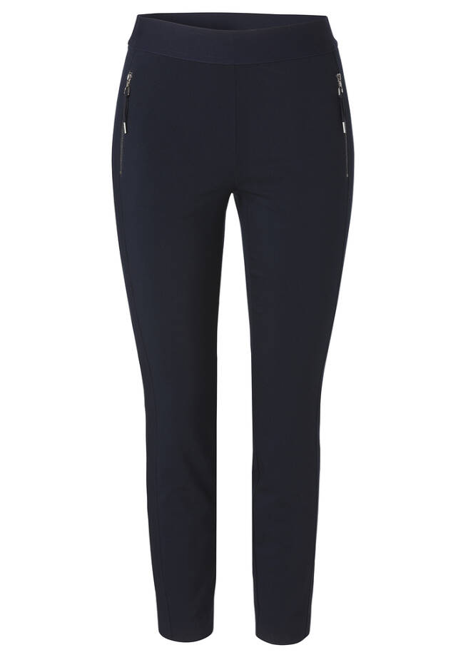Knöchellange Stretch-Schlupfhose mit schmalen Beinen dunkelblau Frontansicht