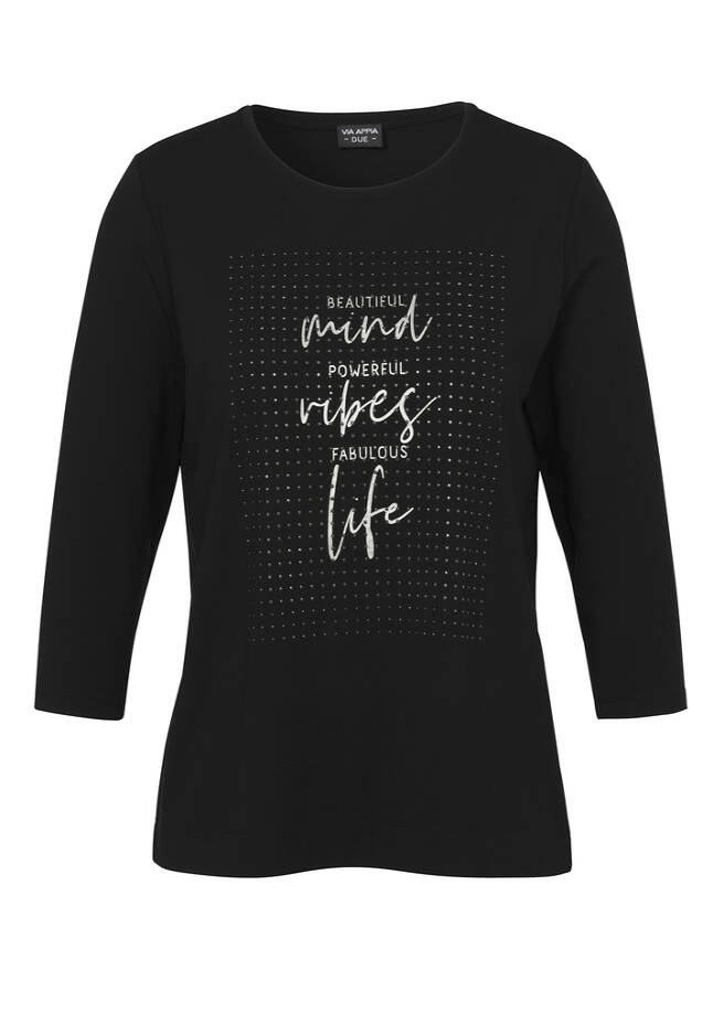 Softes 3/4 Arm Shirt Schwarz mit Front-Motiv schwarz multicolor Frontansicht