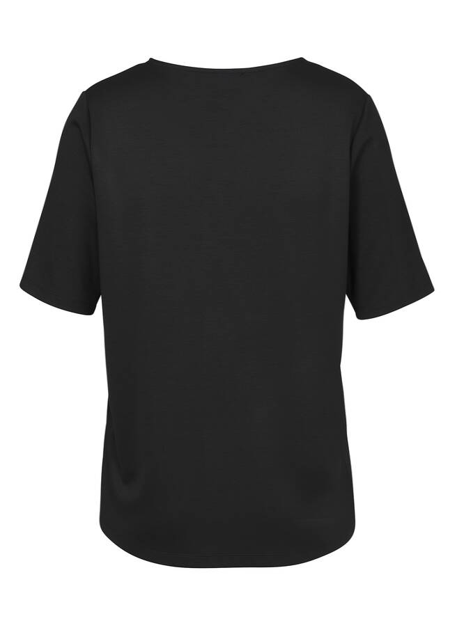 Einfarbiges Shirt mit geschmücktem Ausschnitt / 