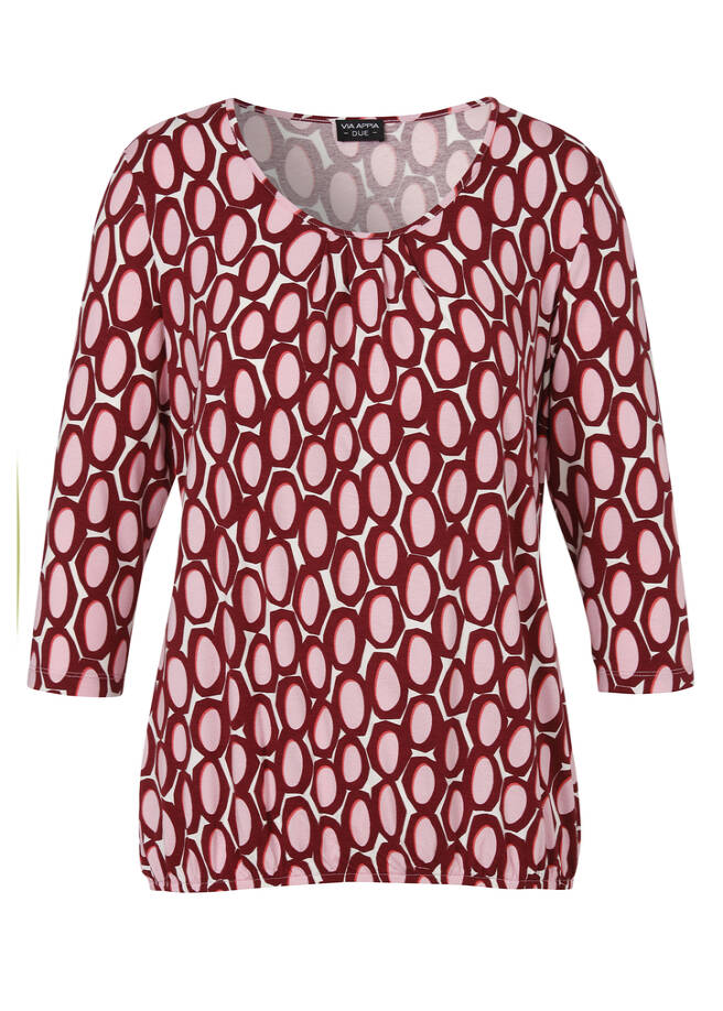 3/4-Arm Print Shirt mit Gummizug-Saum / 