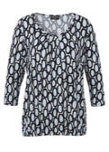 3/4-Arm Print Shirt mit Gummizug-Saum / 