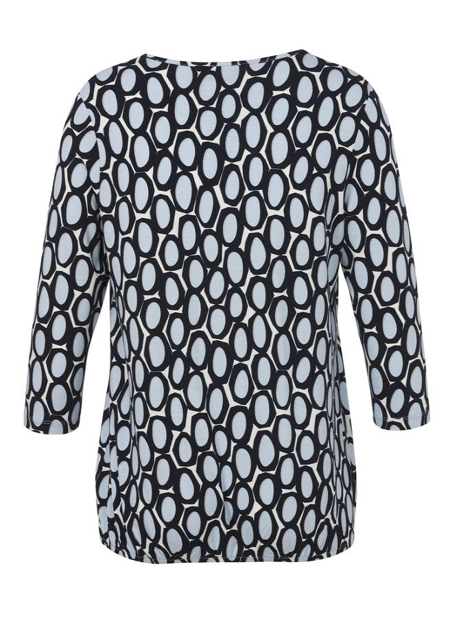 3/4-Arm Print Shirt mit Gummizug-Saum / 