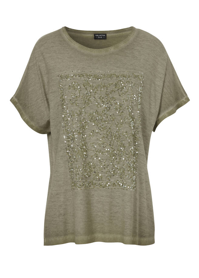 Stückgefärbtes Shirt mit Pailletten-Muster salbei multicolor Frontansicht