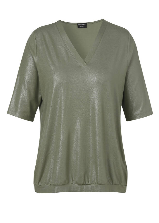 Edles V-Shirt mit leichtem Glitzer-Print salbei Frontansicht