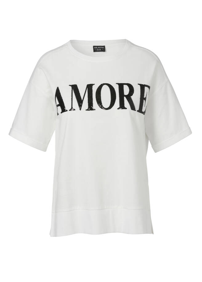 Halbarm-Sweatshirt Amore ecru / schwarz Frontansicht