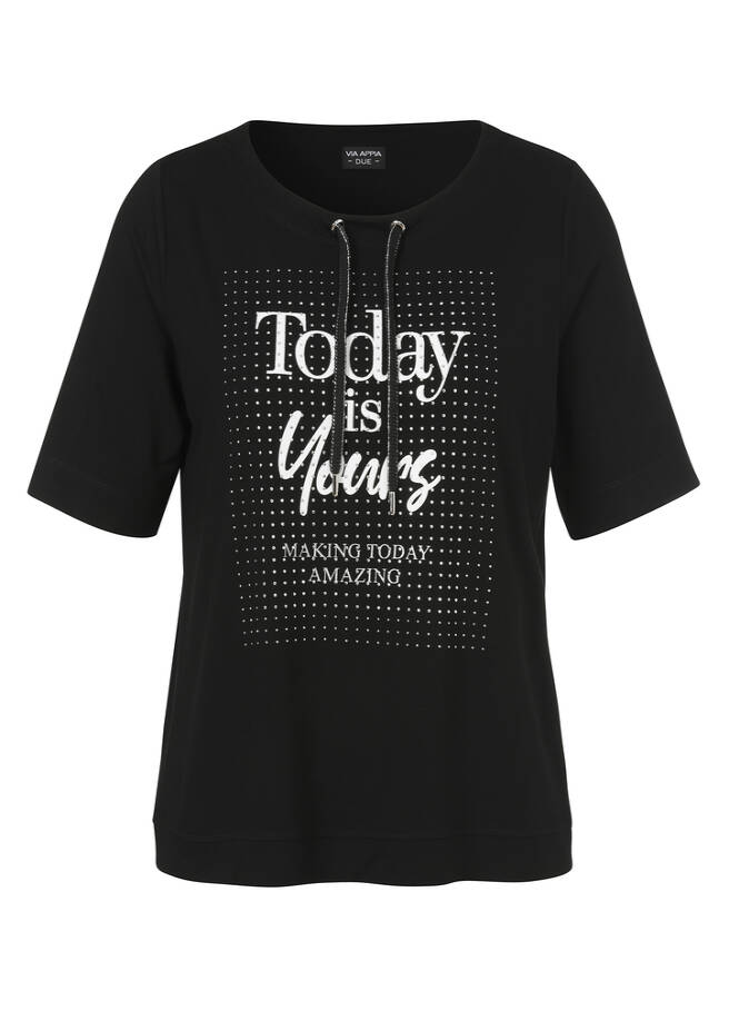 Viskose-Jersey Shirt mit Front-Motiv schwarz multicolor Frontansicht