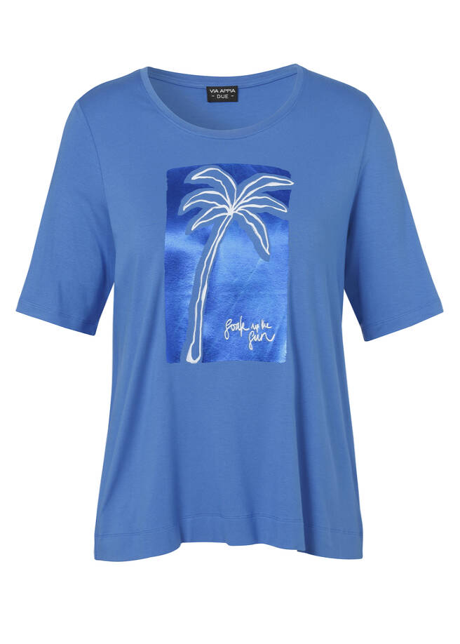 Viskose-Jersey Shirt mit Palmen-Motiv cobalt multicolor Frontansicht