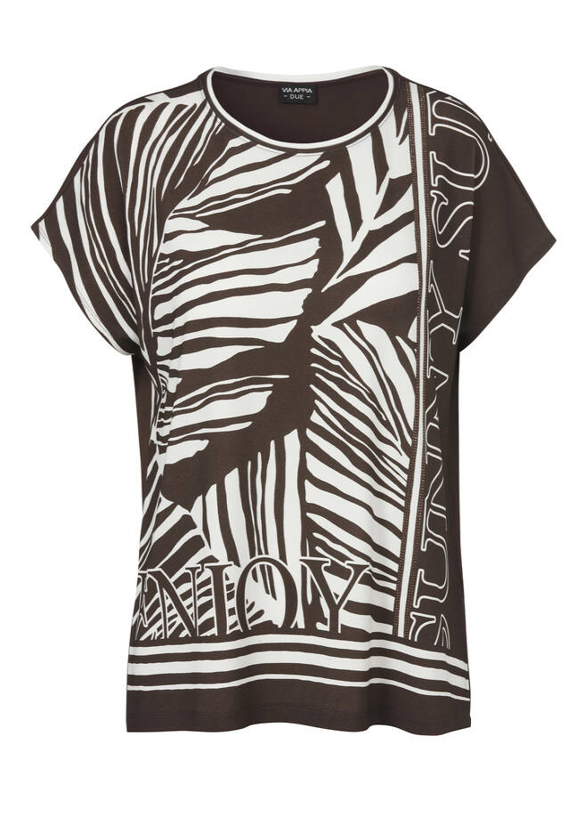 Viskose-Jersey Shirt mit Front-Print mocca / creme Frontansicht