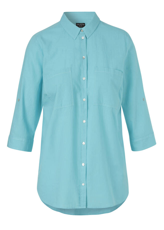 Softe 3/4-Arm Baumwollbluse türkis Frontansicht