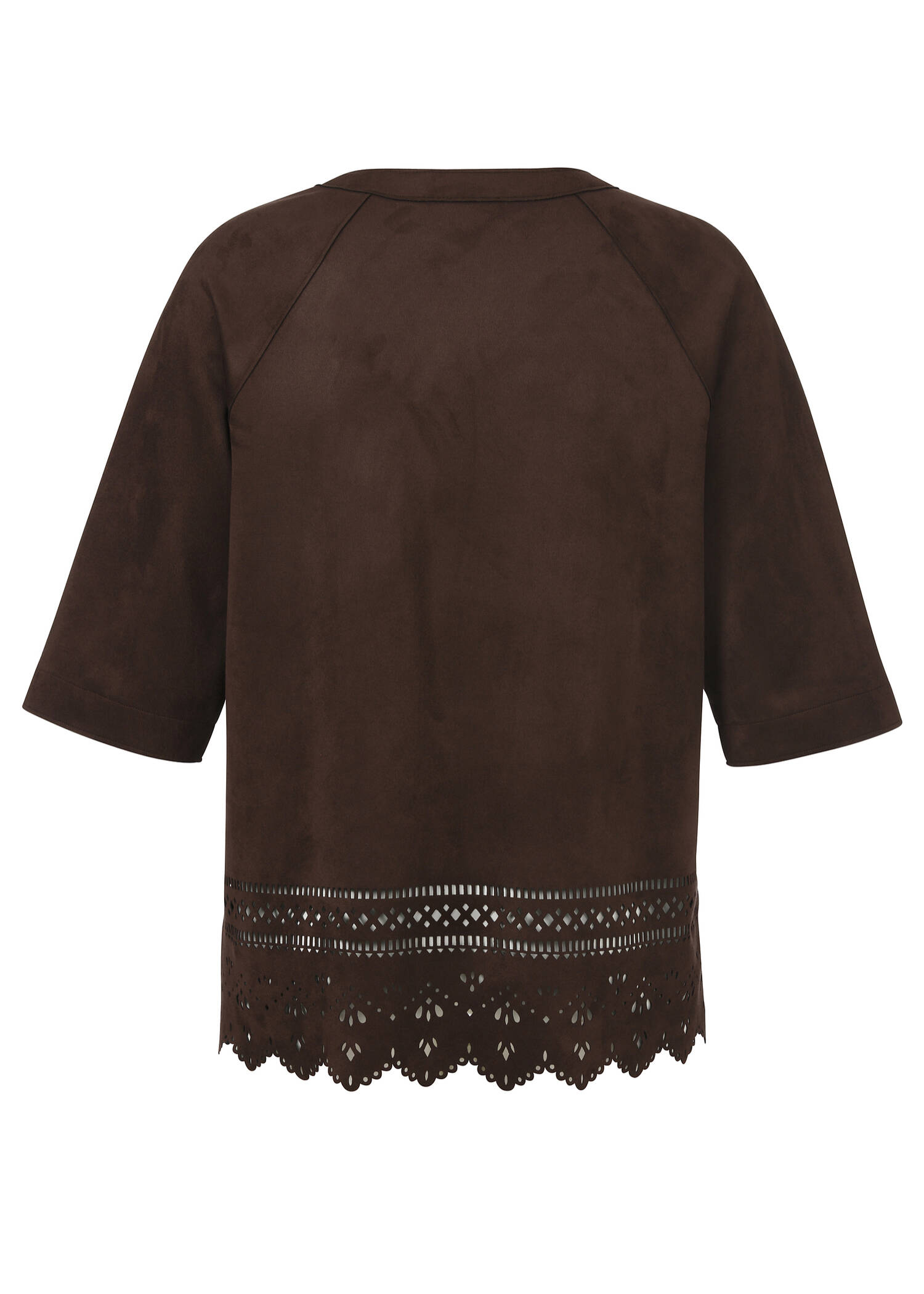 Moccafarbene Halbarm-Jacke im Veloursleder-Look / 