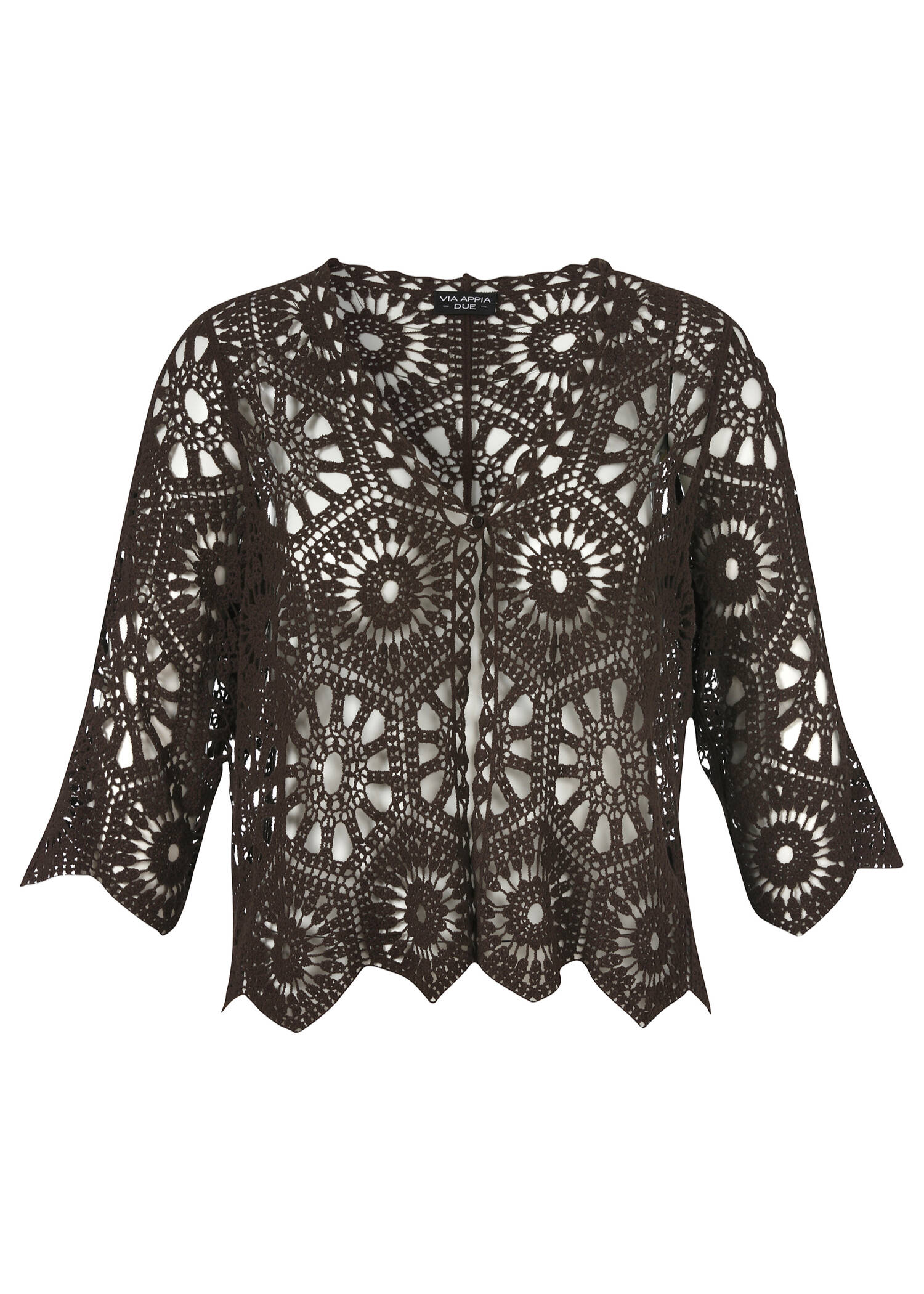 Feminine 3/4-Arm Ajour Baumwoll-Jacke / 
