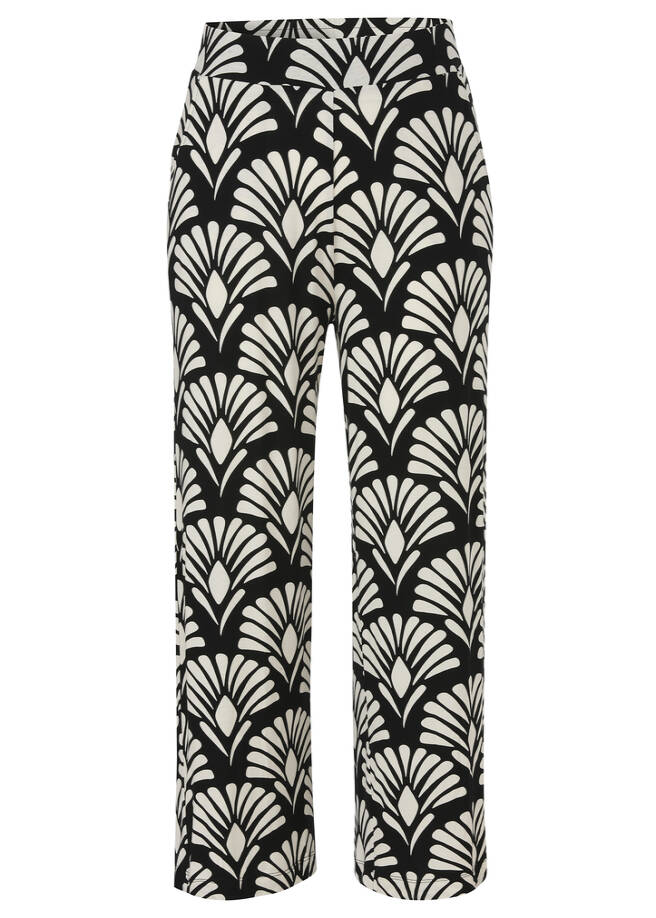 Chice Bicolor 7/8-Print-Hose mit weiten Beinen schwarz / creme Frontansicht