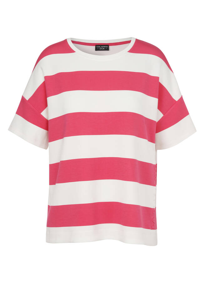 Sommerliches Halbarm-Sweatshirt mit Streifen flamingo / ecru Frontansicht