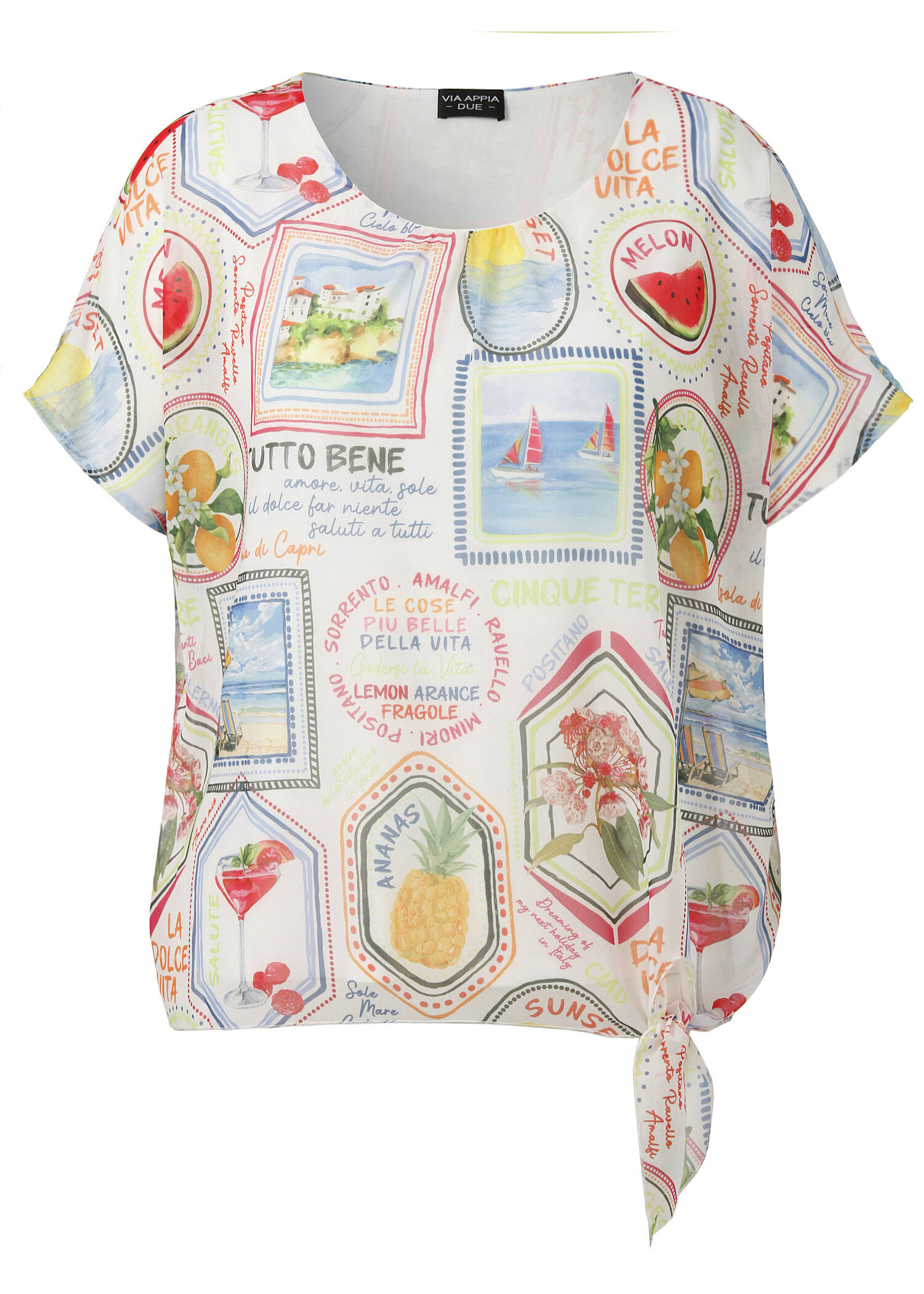 Allover-Print-Bluse mit überschnittenen Schultern / 